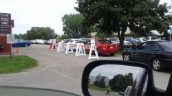 The line at the employee parking lot